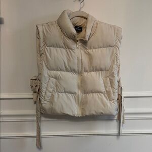 Newin Beige Puffer Vest with Side Ties Bows